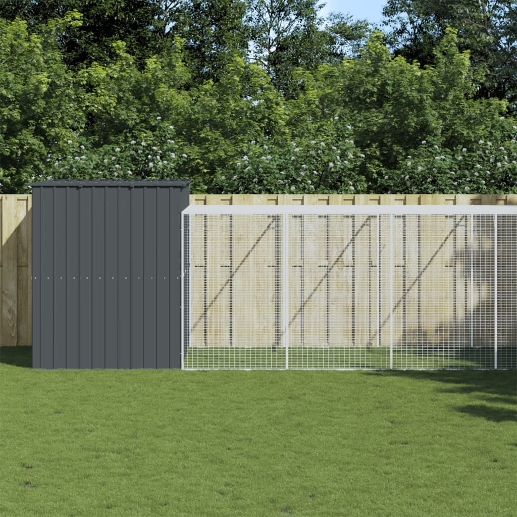 Casetta Cani con Corsa Antracite 214x1069x181cm Acciaio Zincato