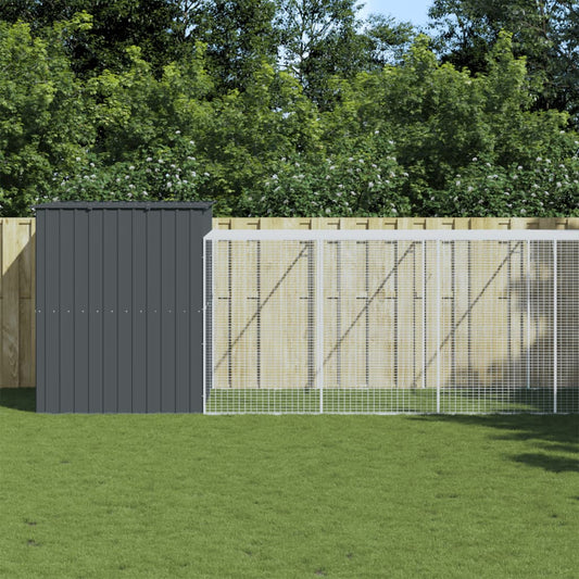 Casetta Cani con Corsa Antracite 214x1069x181cm Acciaio Zincato