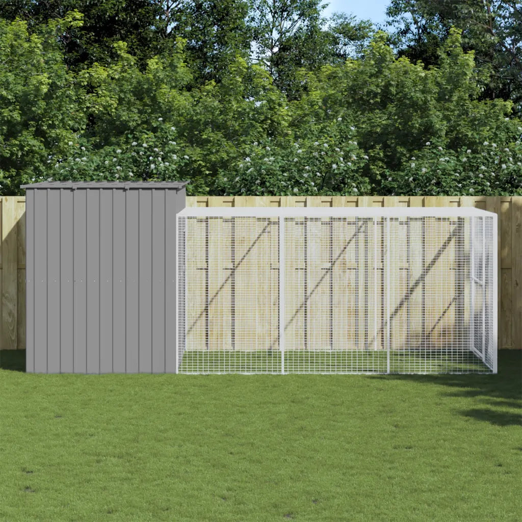 Casetta per cani con recinto 214x457x181 cm acciaio zincato
