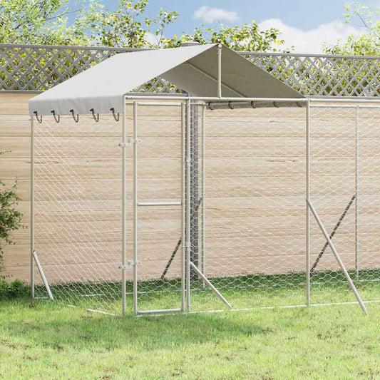 Cuccia Cani da Esterno Tetto Argento 10x2x2,5 m Acciaio Zincato