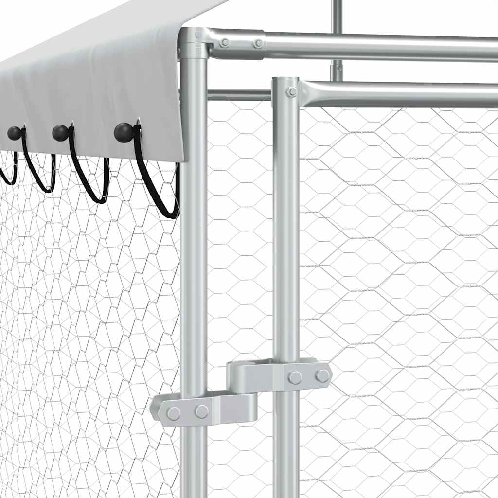 Cuccia Cani da Esterno Tetto Argento 6x6x2,5 m Acciaio Zincato