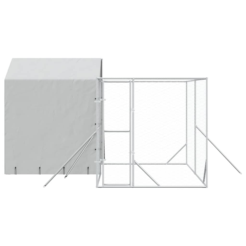 Cuccia Cani da Esterno Tetto Argento 4x4x2,5 m Acciaio Zincato