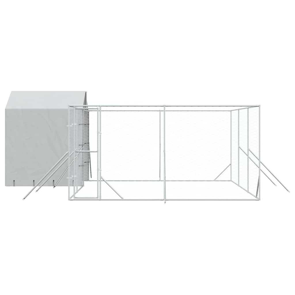 Cuccia Cani da Esterno Tetto Argento 6x6x2,5 m Acciaio Zincato