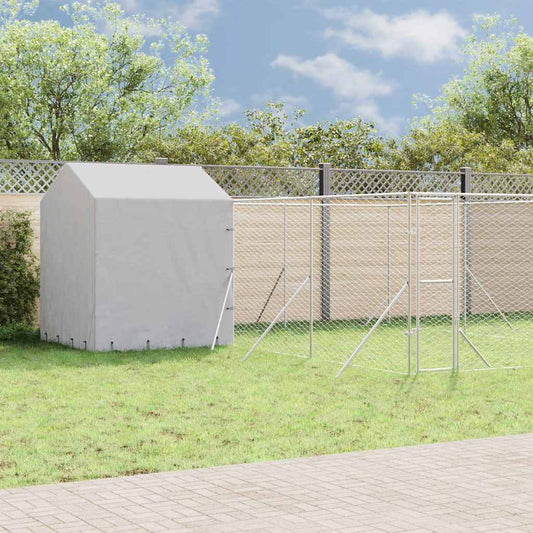 Cuccia Cani da Esterno Tetto Argento 6x6x2,5 m Acciaio Zincato