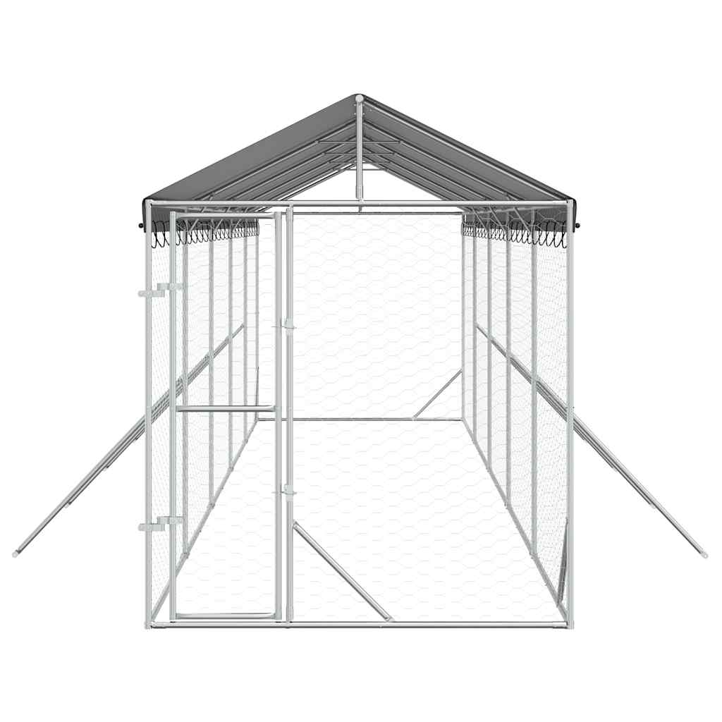 Cuccia Cani da Esterno Tetto Argento 2x10x2,5 m Acciaio Zincato