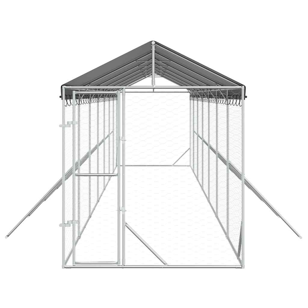 Cuccia Cani da Esterno Tetto Argento 2x14x2,5 m Acciaio Zincato