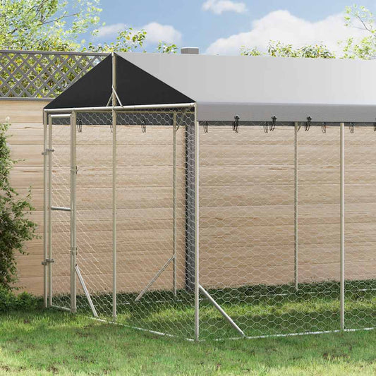 Cuccia Cani da Esterno Tetto Argento 3x6x2,5 m Acciaio Zincato