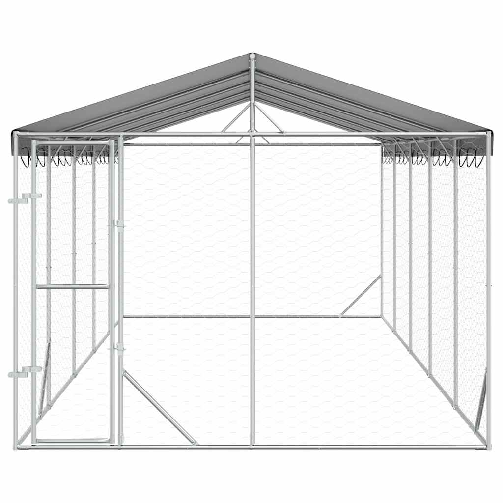 Cuccia Cani da Esterno Tetto Argento 3x7,5x2,5m Acciaio Zincato