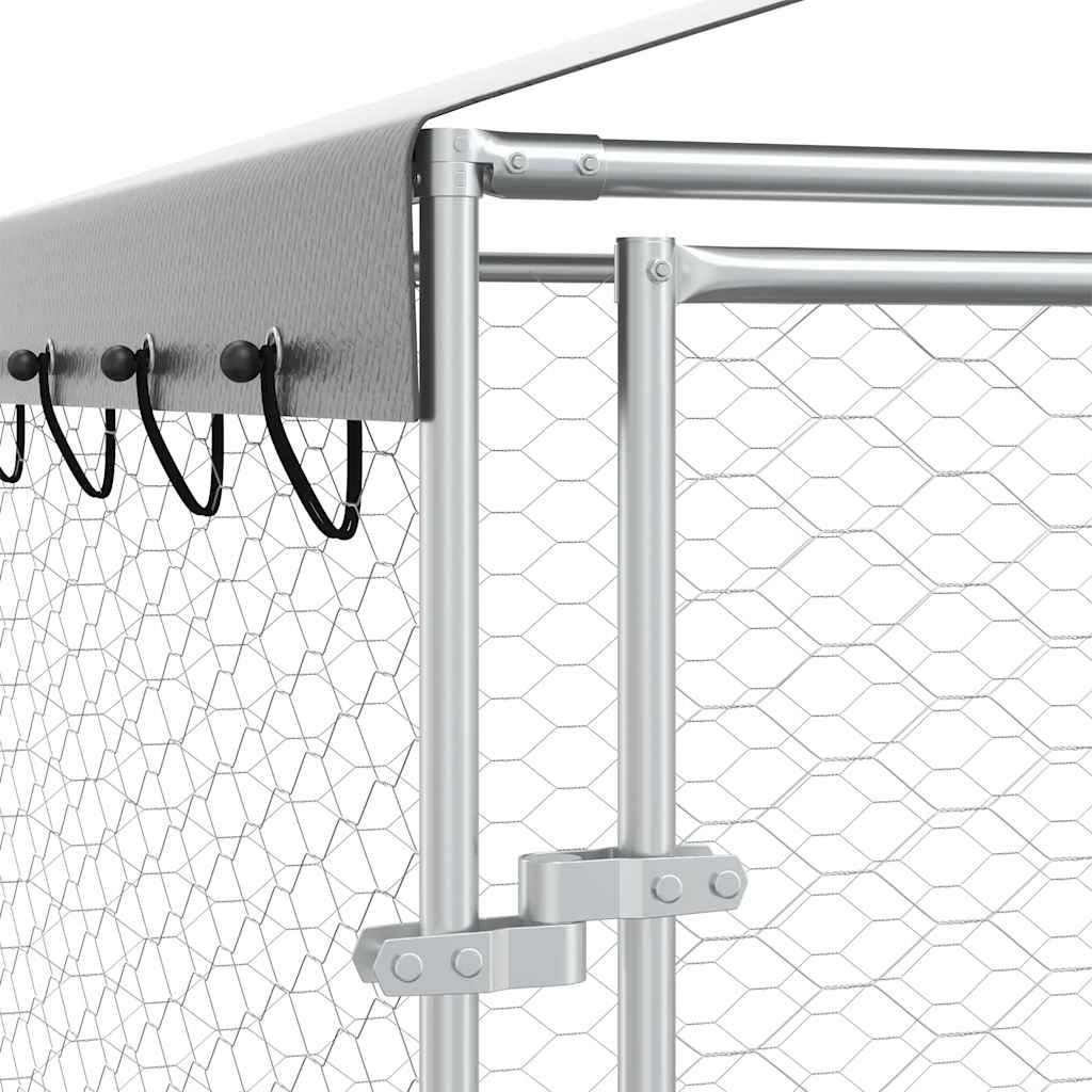 Cuccia Cani da Esterno Tetto Argento 3x7,5x2,5m Acciaio Zincato