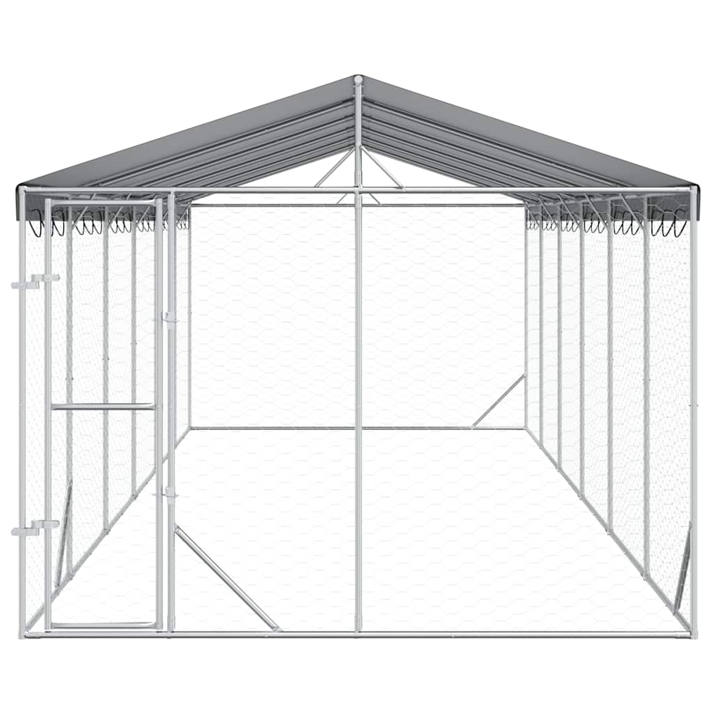 Cuccia Cani da Esterno Tetto Argento 3x9x2,5 m Acciaio Zincato