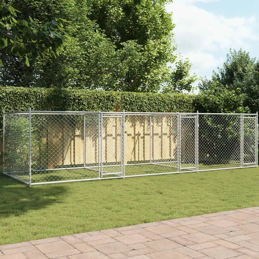 Cuccia per cani da esterno con recinto 6x2x1,5 m acciaio zincato