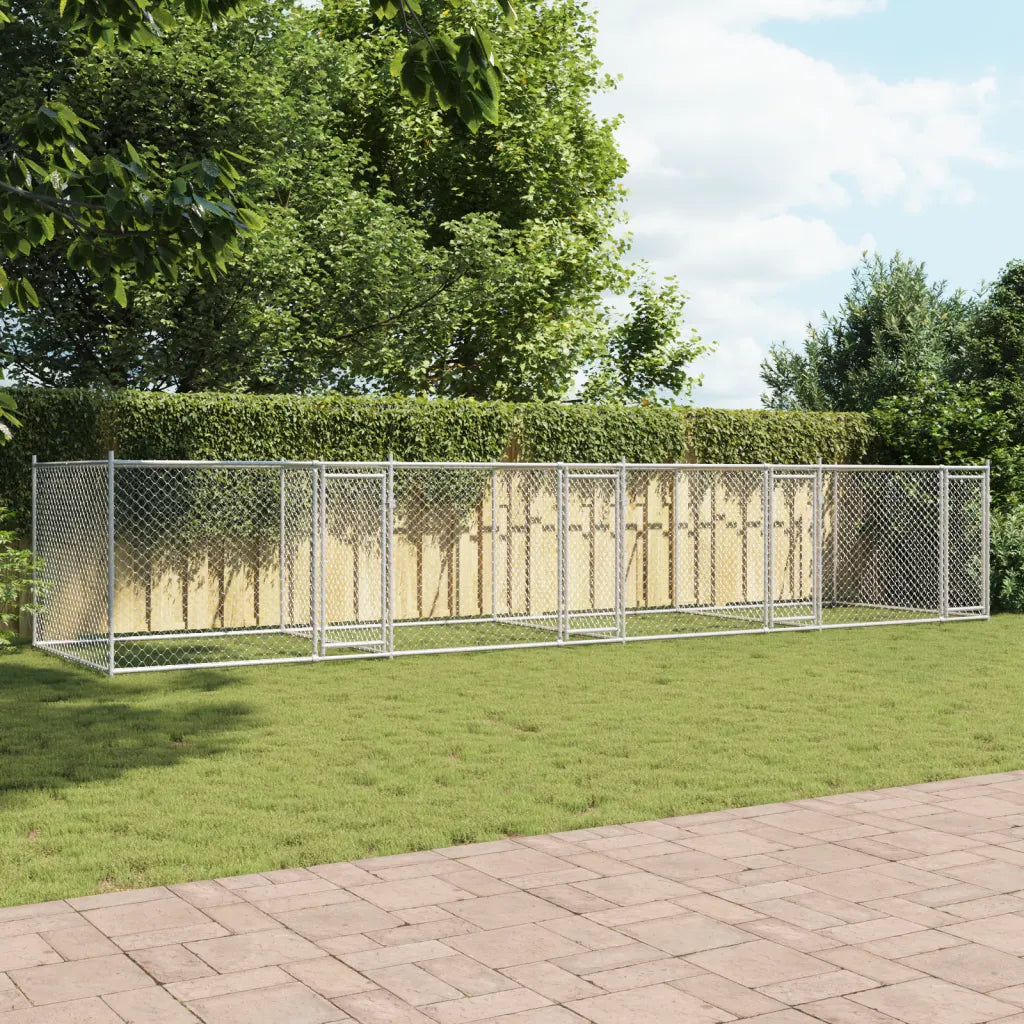 Cuccia per cani da esterno con recinto 8x2x1,5 m acciaio zincato