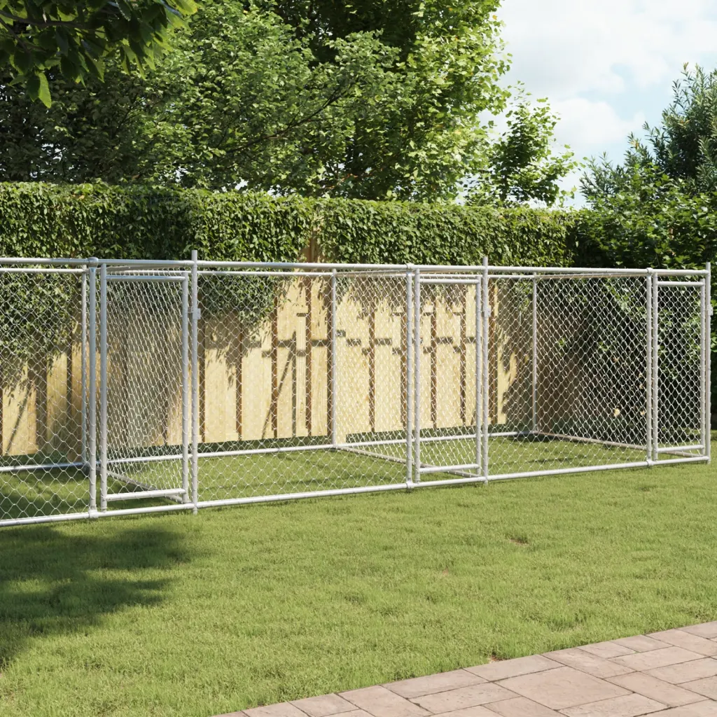 Cuccia per cani da esterno con recinto 8x2x1,5 m acciaio zincato