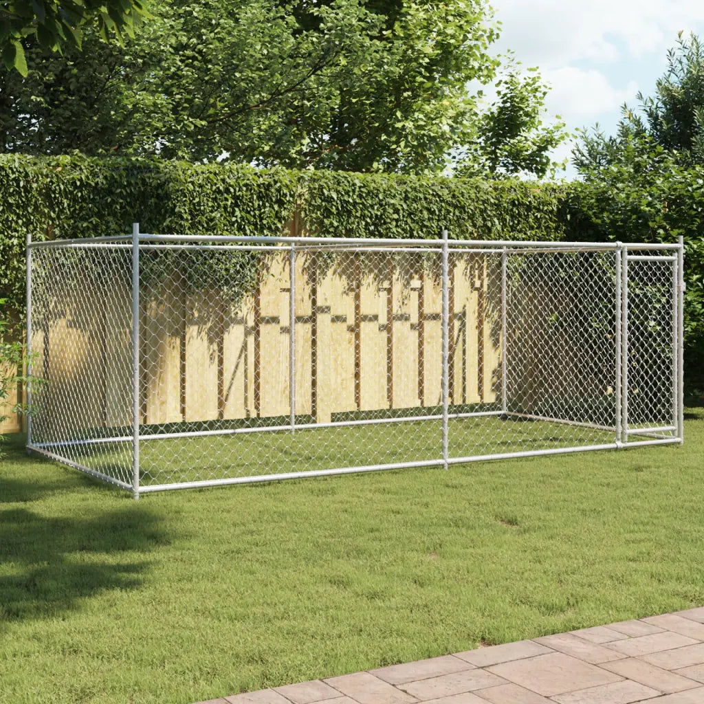 Cuccia per cani da esterno con recinto 4x2x1,5 m acciaio zincato