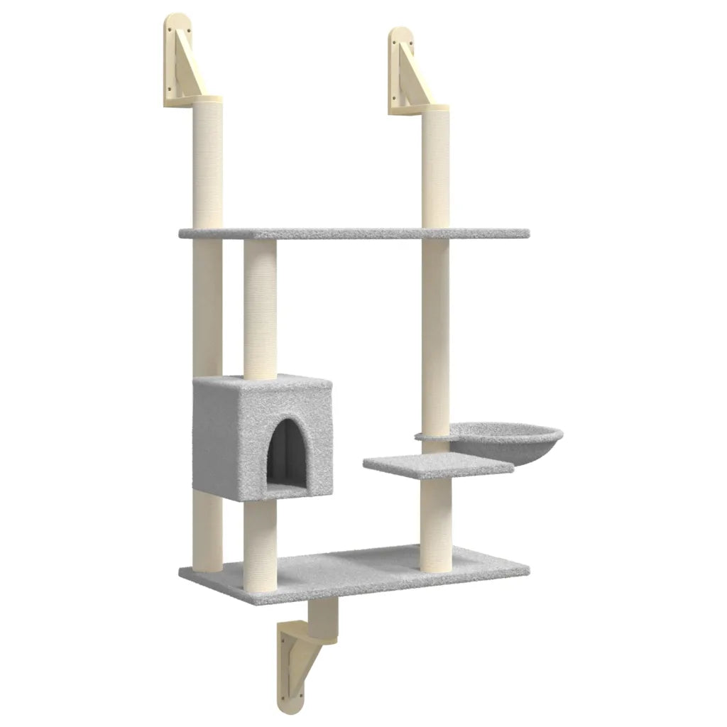 Albero per gatti a parete con tiragraffi 90x52x153 cm