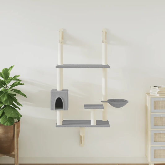 Albero per gatti a parete con tiragraffi 90x52x153 cm