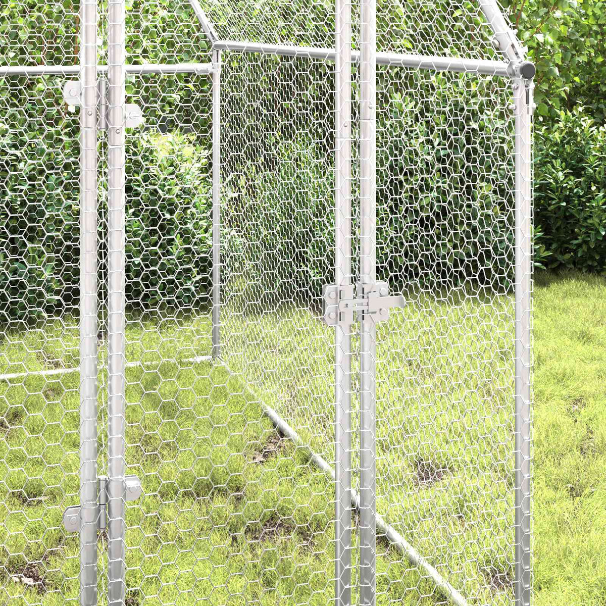 Gabbia per Polli Argento 200x100x190 cm in Acciaio Zincato