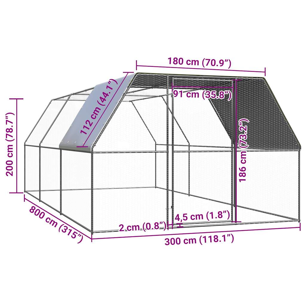 Gabbia per Polli 3x8x2 m in Acciaio Zincato
