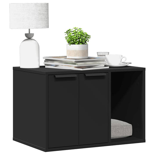 Recinto per Lettiera per Gatti Nero 60x40x40 cm in Truciolato