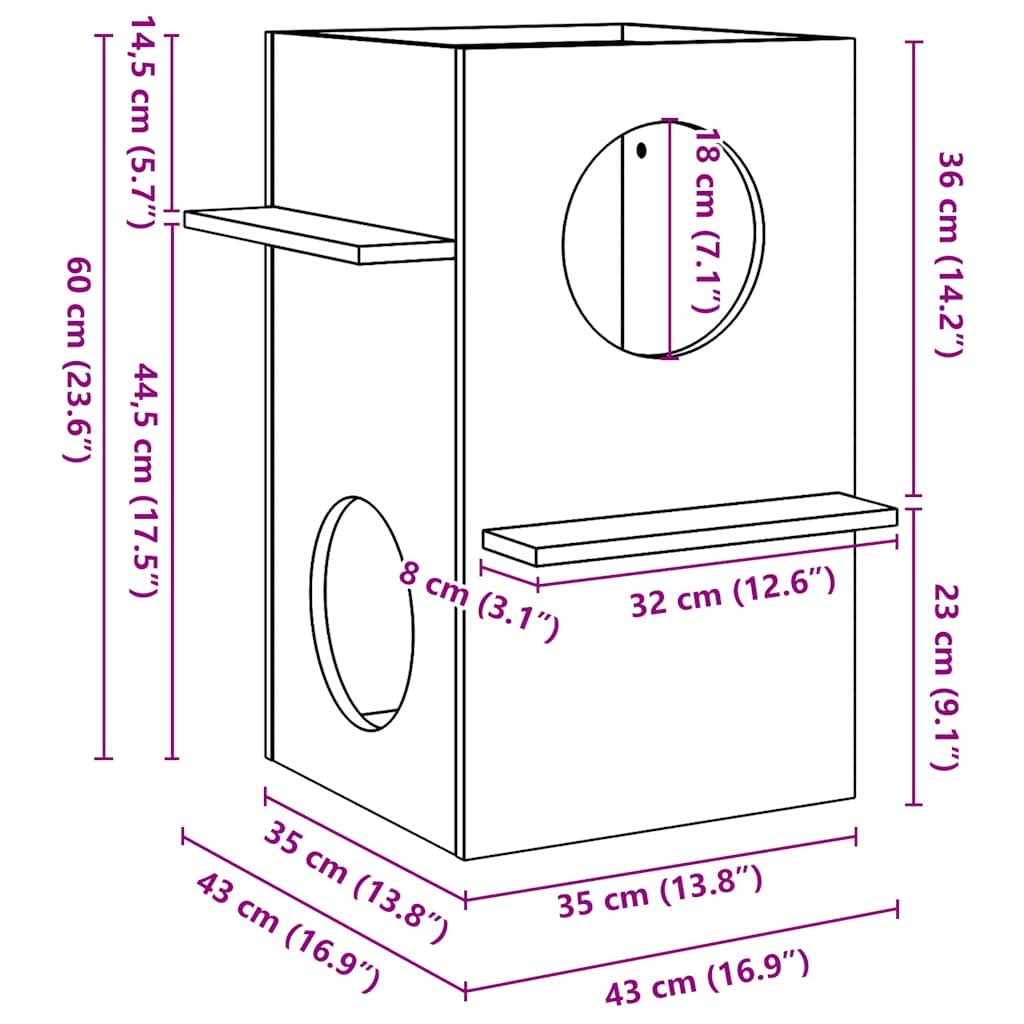 Cuccia per Gatti 43x43x60 cm in Legno Massello di Pino