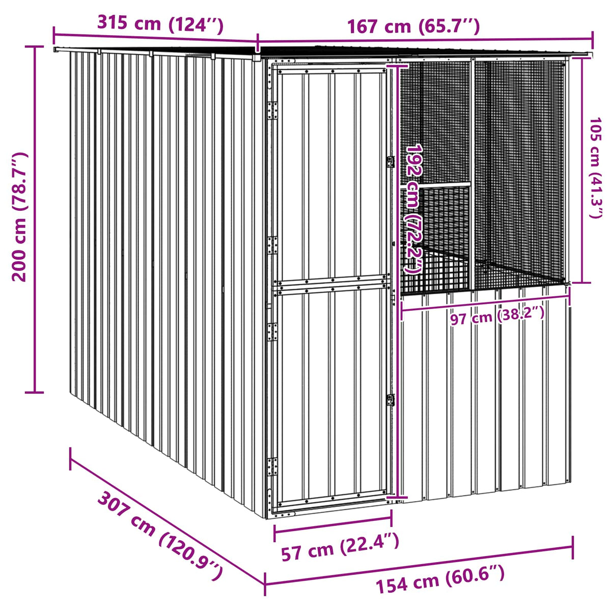Gabbia per uccelli Antracite 165 x 318 x 200 cm Acciaio zincato