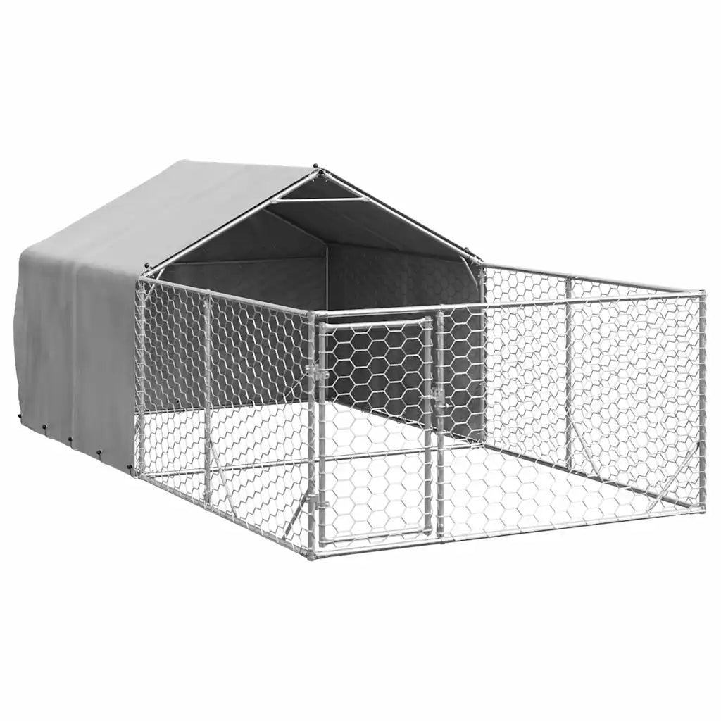 Cuccia per cani da esterno con recinto 4x2x1,5 m acciaio zincato