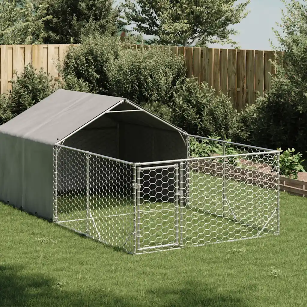Cuccia per cani da esterno con recinto 4x2x1,5 m acciaio zincato