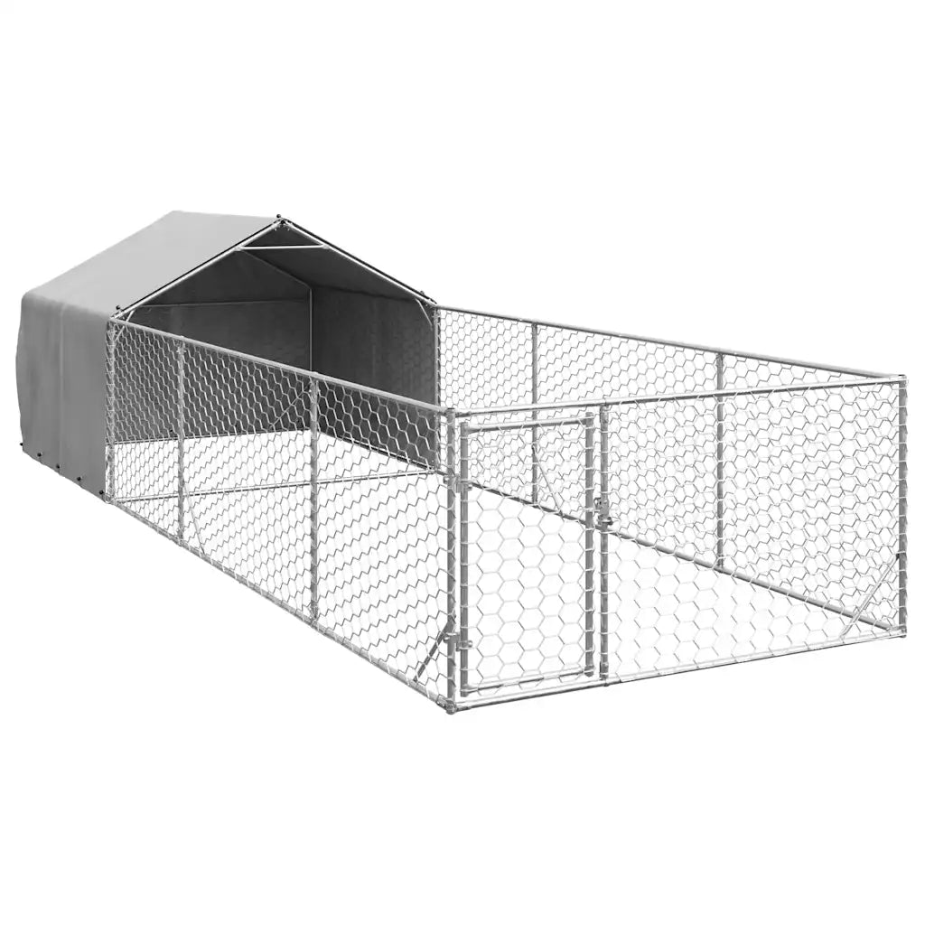 Cuccia per cani da esterno con recinto 6x2x1,5 m acciaio zincato