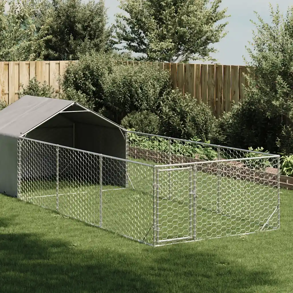 Cuccia per cani da esterno con recinto 6x2x1,5 m acciaio zincato