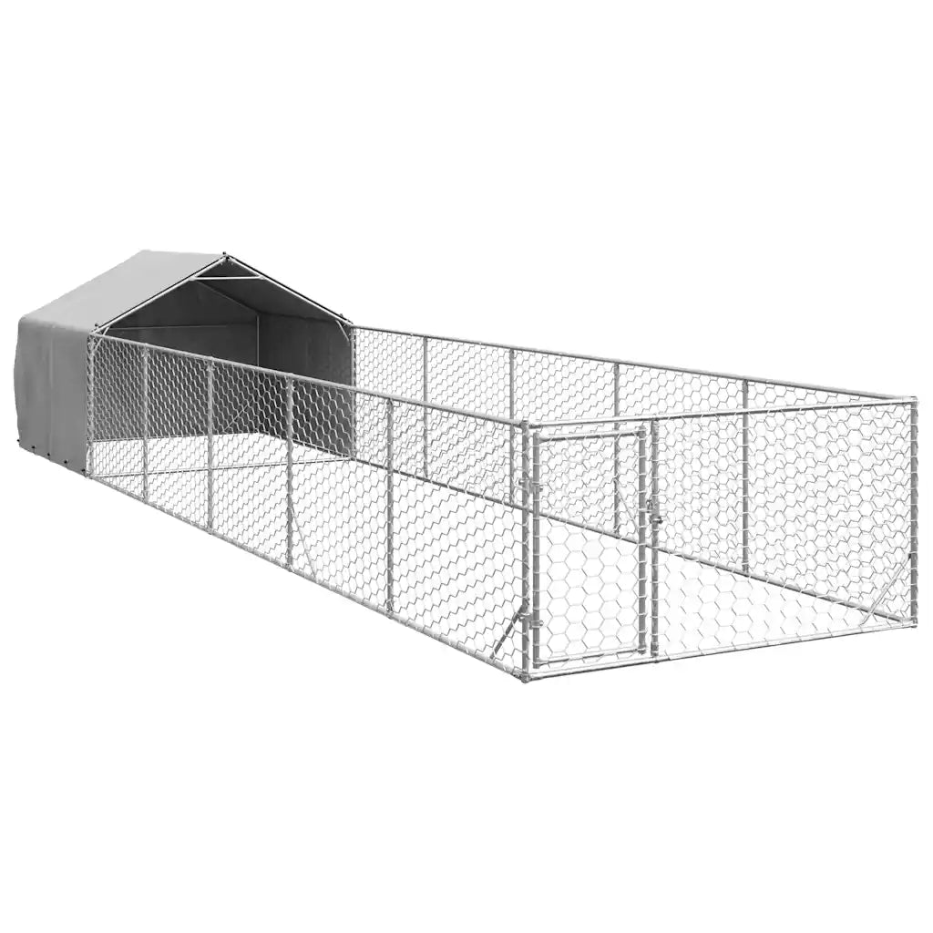 Cuccia per cani da esterno con recinto 8x2x1,5 m acciaio zincato