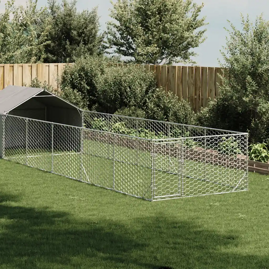 Cuccia per cani da esterno con recinto 8x2x1,5 m acciaio zincato