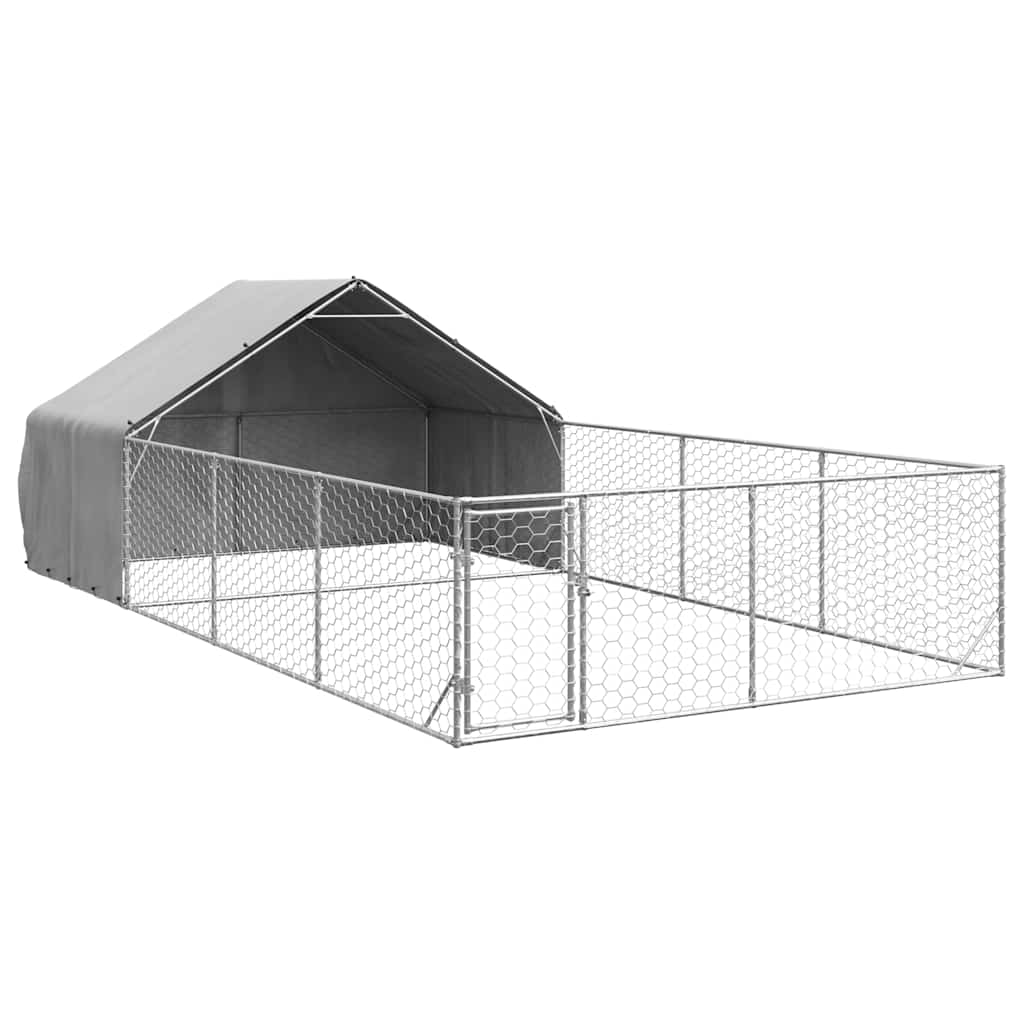 Cuccia per Cani da Esterno con Recinto 7x3x1,9m Acciaio Zincato
