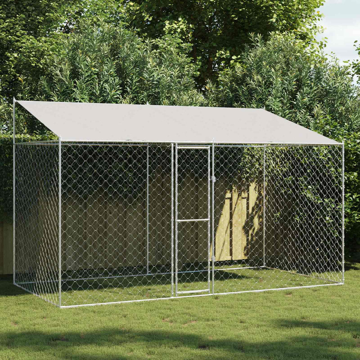 Gabbia per Cani con Tetto Argento 400 x 200 x 256 cm