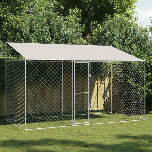 Gabbia per Cani con Tetto Argento 400 x 200 x 256 cm