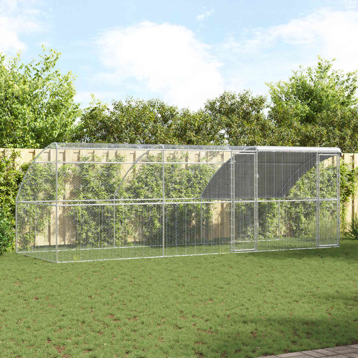 Gabbia per polli con 2 porte 3 pz Argento 600x200x200cm