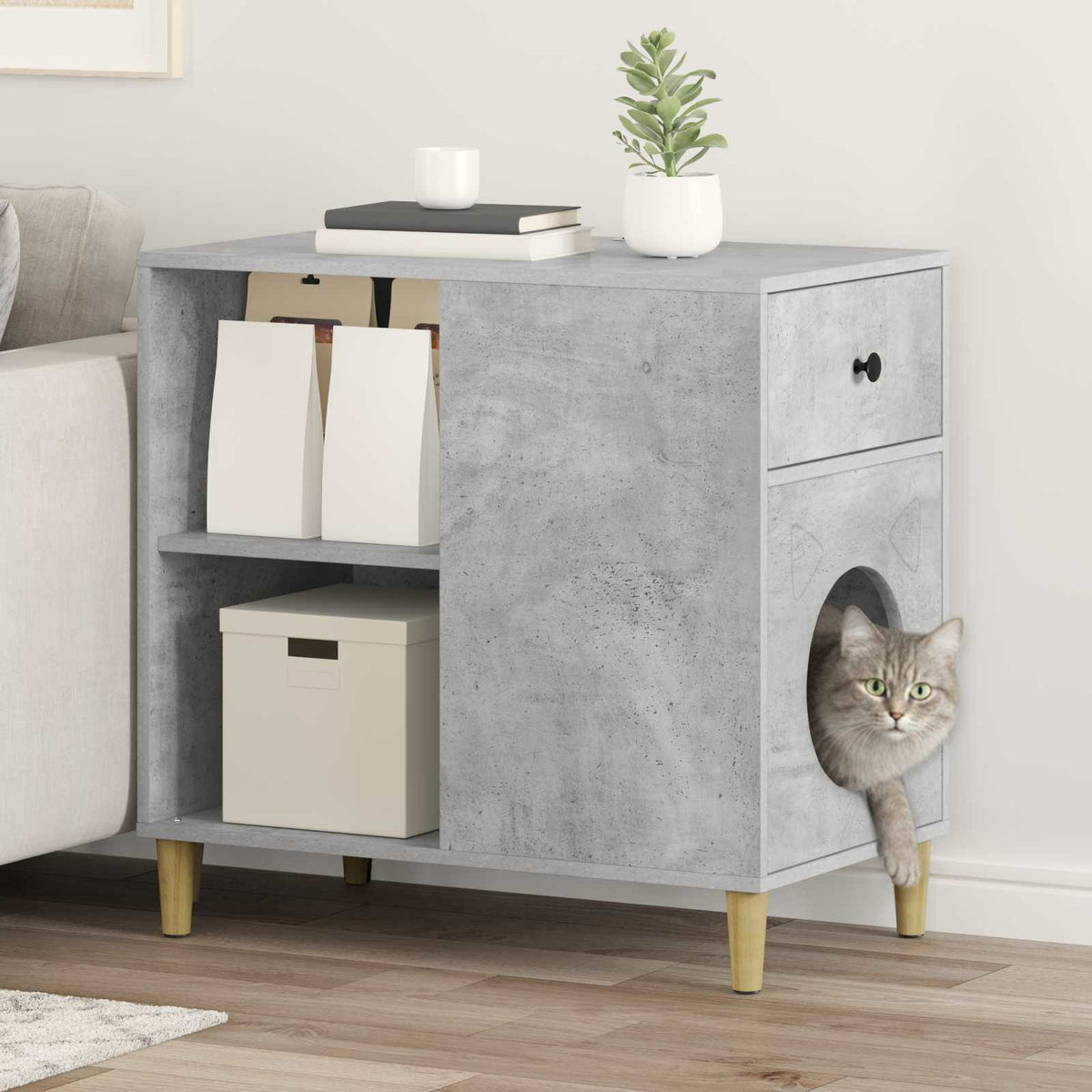 Casa per Gatti Grigio Cemento 72 x 42,5 x 70 cm