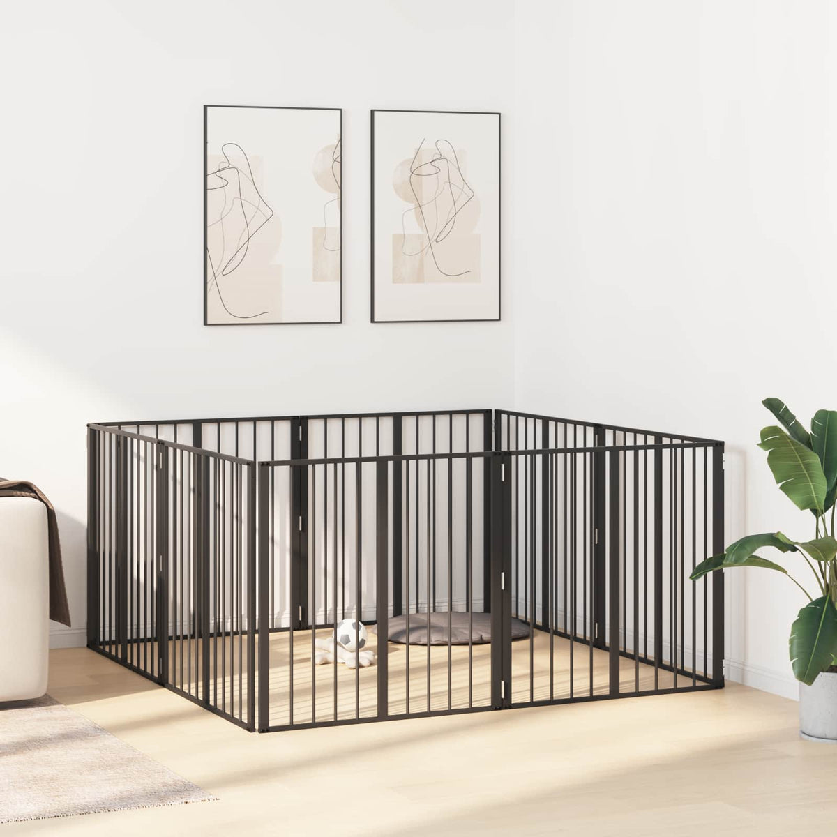 Cancello per cani 8 pz Nero 80 x 80 cm Acciaio zincato