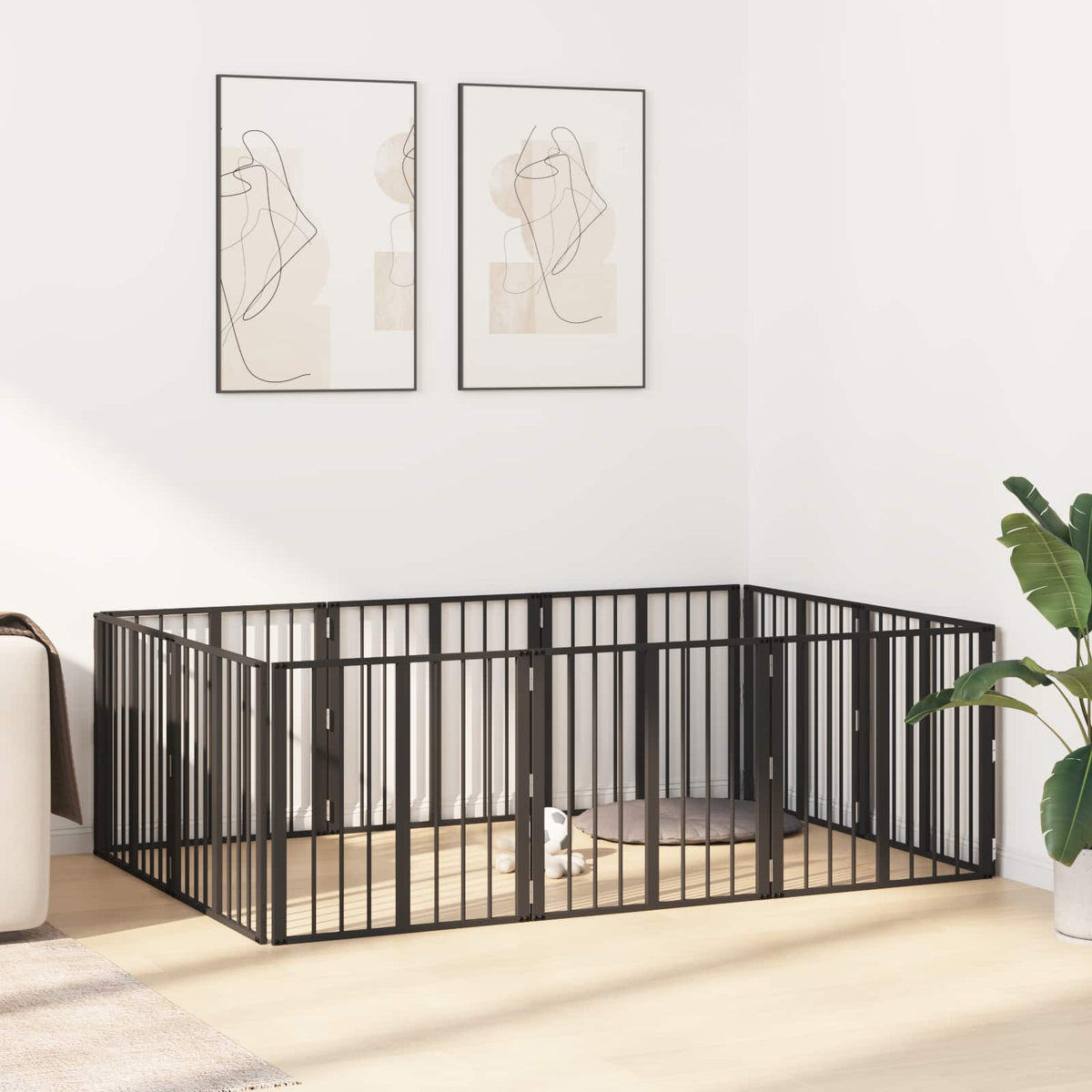 Cancello per cani 10 pz Nero 60 x 60 cm Acciaio zincato
