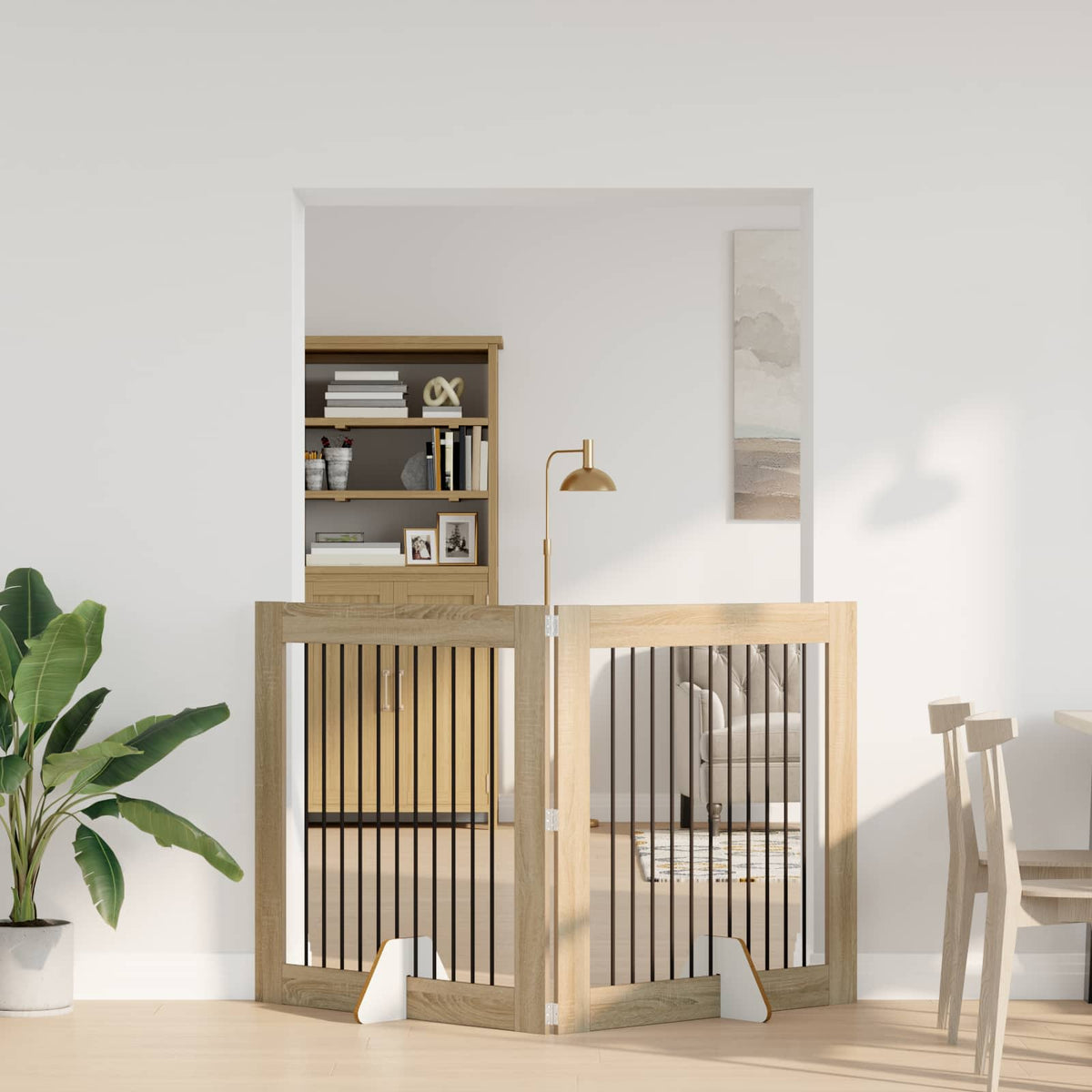 Cancello per cani pieghevole con supporti 2 pz Rovere Sonoma