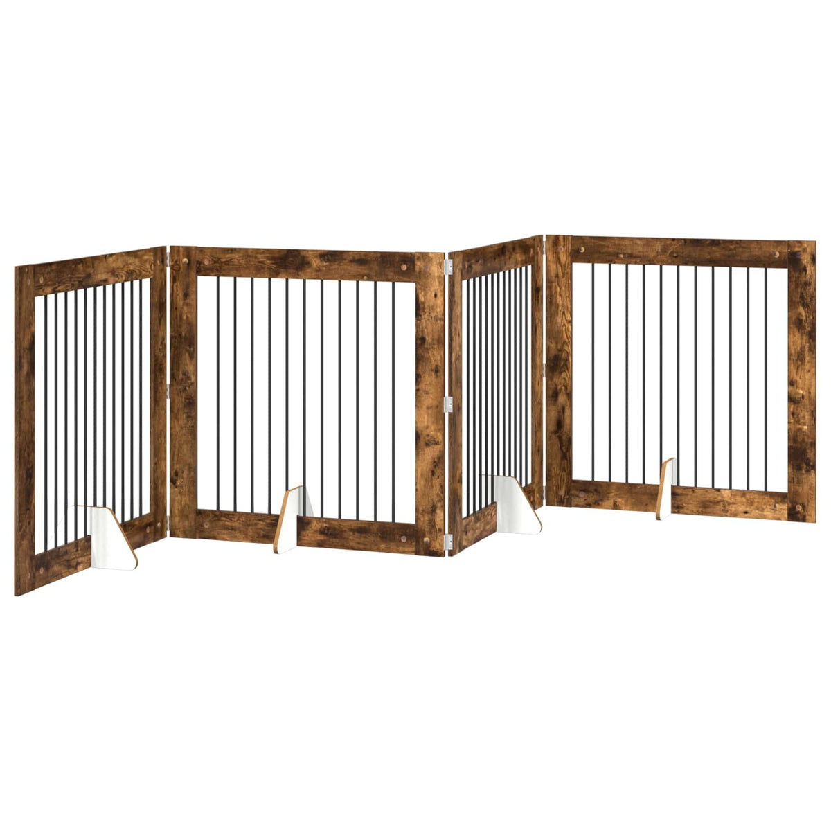 Cancello per cani pieghevole con supporti 4 pz Rovere Fumo