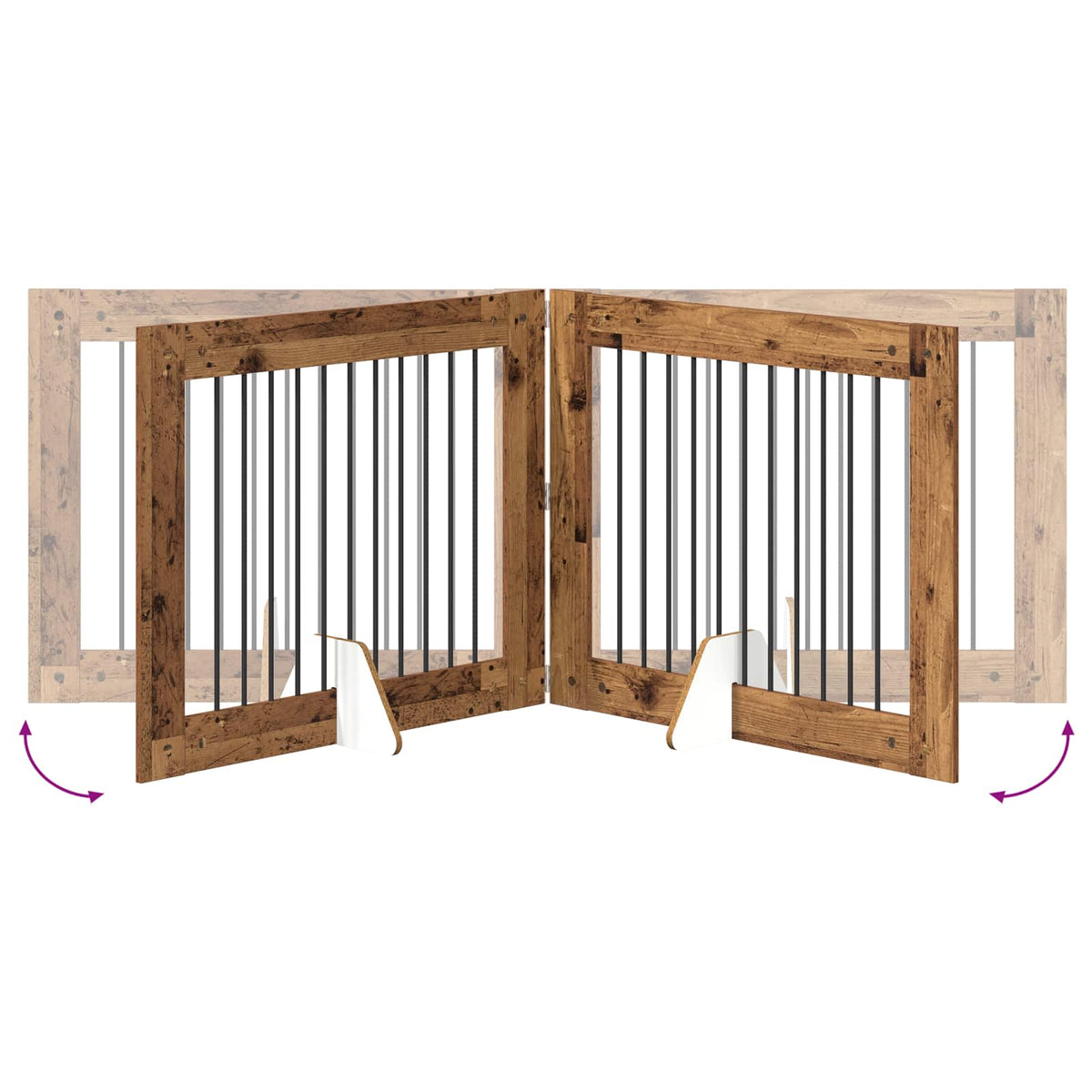 Cancello per cani pieghevole con supporti 4 pz Legno antico