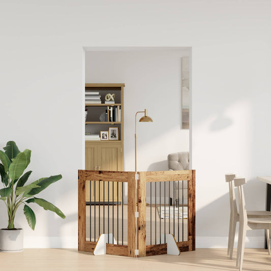 Cancello per cani pieghevole con supporti 2 pz Legno antico