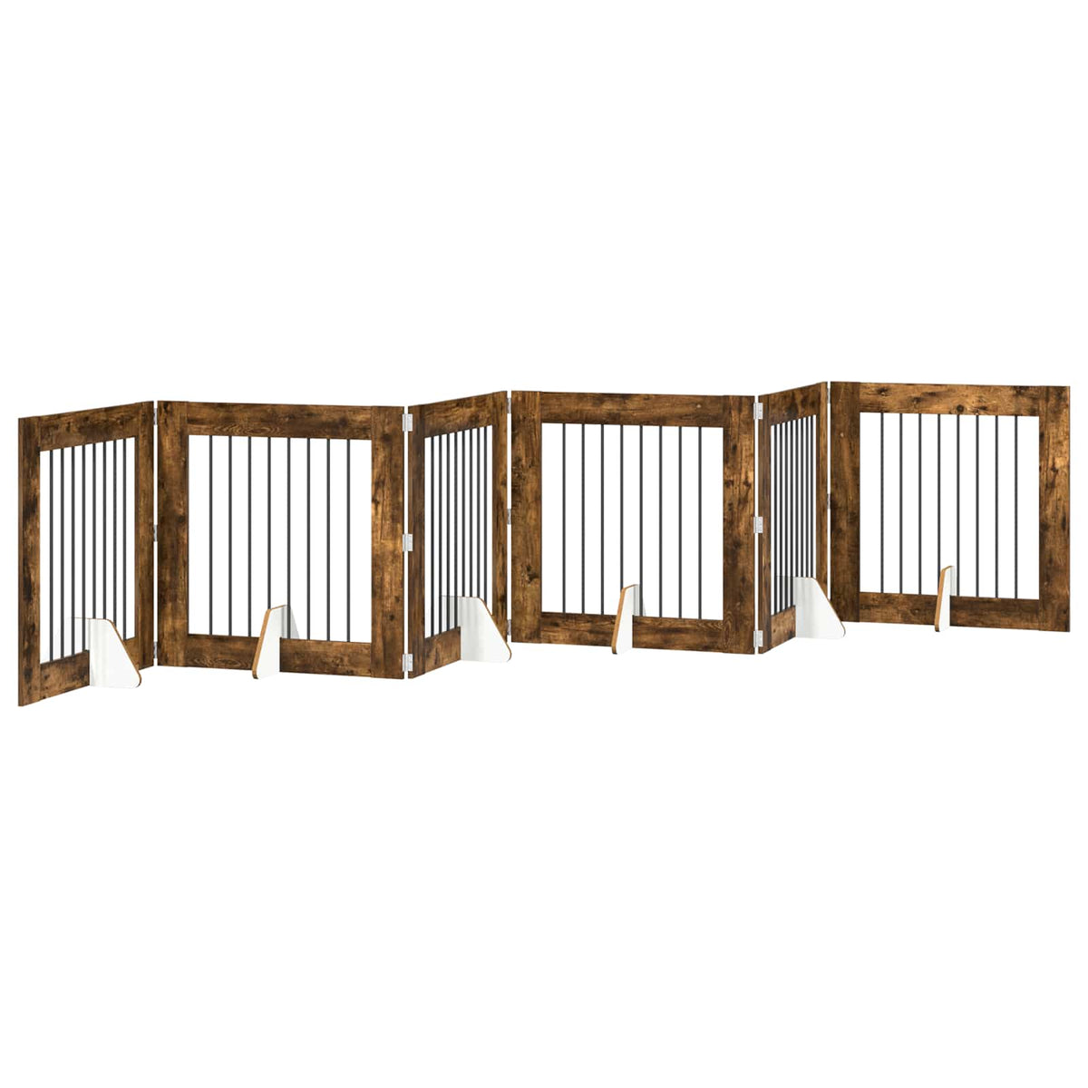 Cancello per cani pieghevole con supporti 6 pz Rovere Fumo