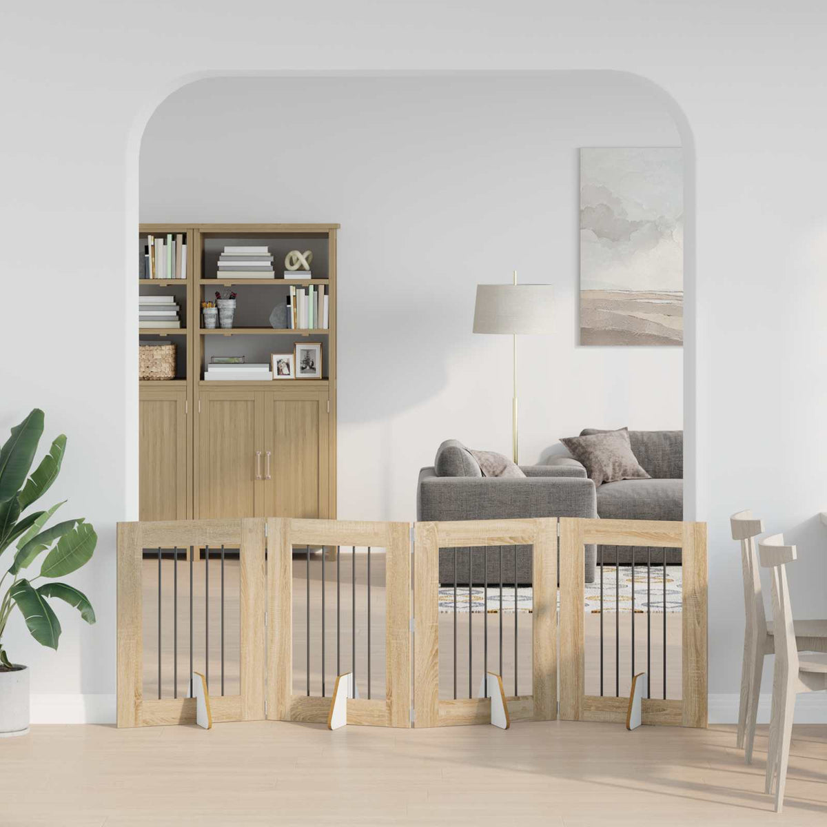 Cancello per cani pieghevole con supporti 4 pz Rovere Sonoma