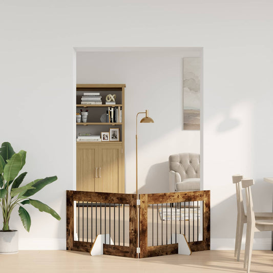 Cancello per cani pieghevole con supporti 2 pz Rovere Fumo