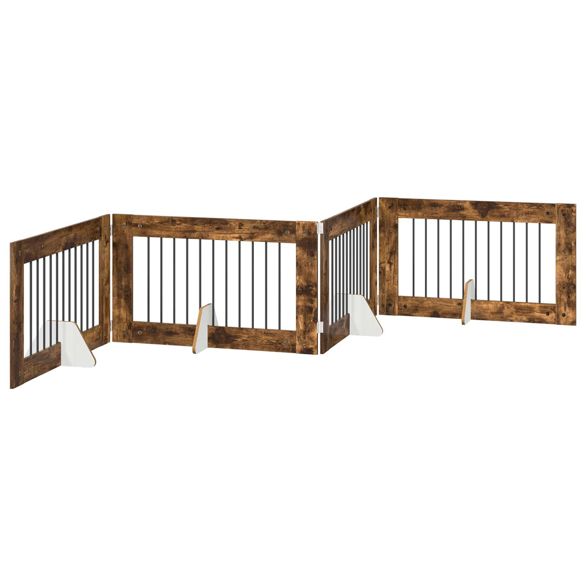 Cancello per cani pieghevole con supporti 4 pz Rovere Fumo