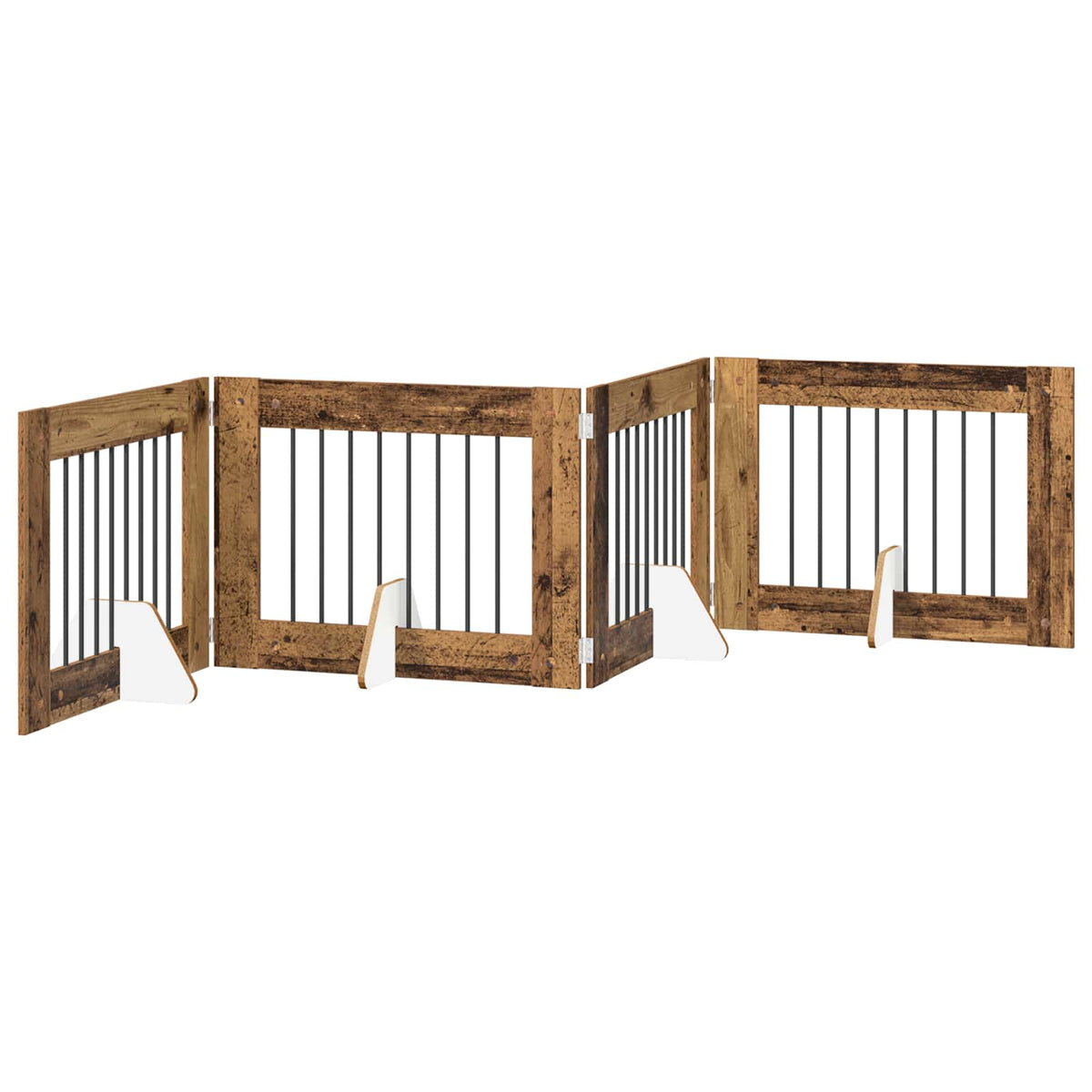 Cancello per cani pieghevole con supporti 4 pz Legno antico