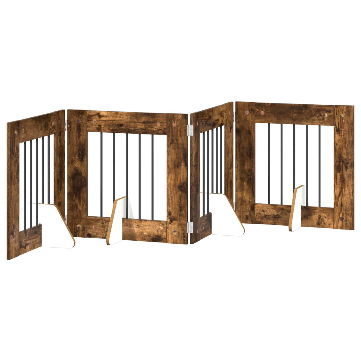 Cancello per cani pieghevole con supporti 4 pz Rovere Fumo