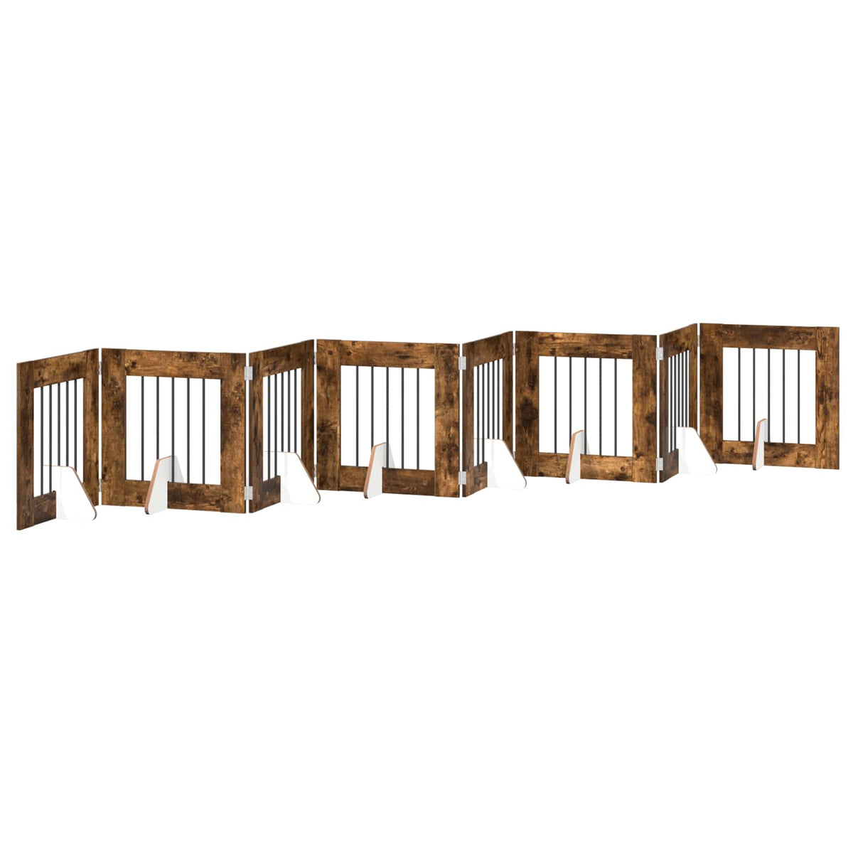 Cancello per cani pieghevole con supporti 8 pz Rovere Fumo