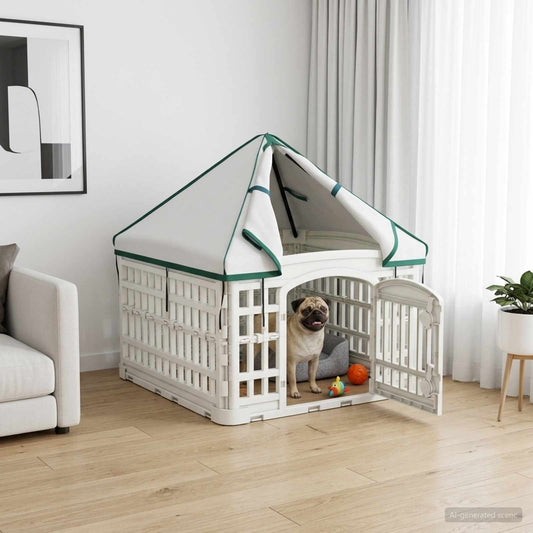Pannello per cani a 4 sezioni con tetto 60 x 60 x 82 cm Bianco